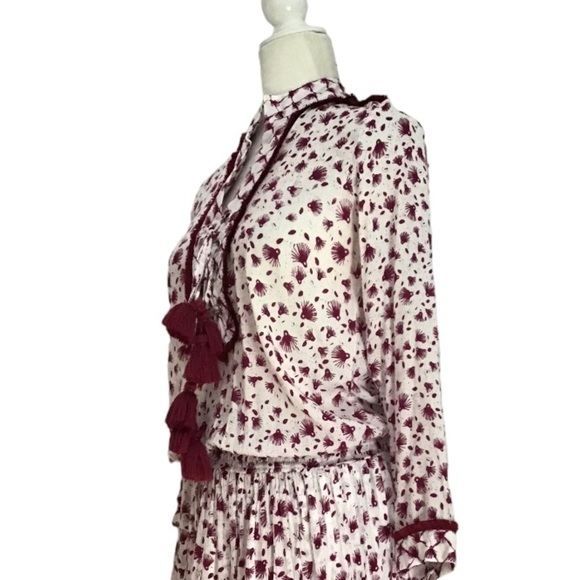 POUPETTE ST BARTH Donna Tunica Mini Dress in Rayon Georgette Print Purple Tassel - Picture 8 of 11